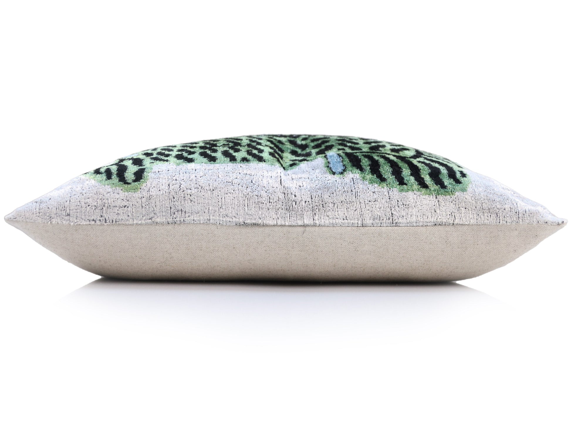 Handmade Green Tiger Velvet Lumbar Pillow 16x24 – Artisan Silk Cushion with Blue Accents-3