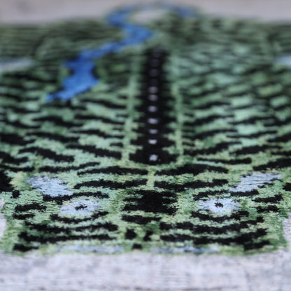 Handmade Green Tiger Velvet Lumbar Pillow 16x24 – Artisan Silk Cushion with Blue Accents-2