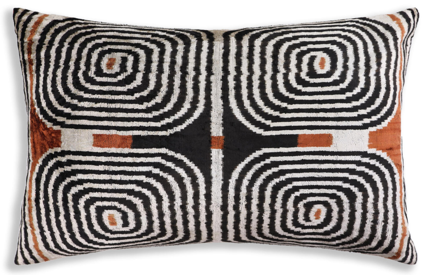 Black Ivory Rust Geometric Silk Velvet Lumbar Pillow – 16x24 Handmade Luxury Cushion-0
