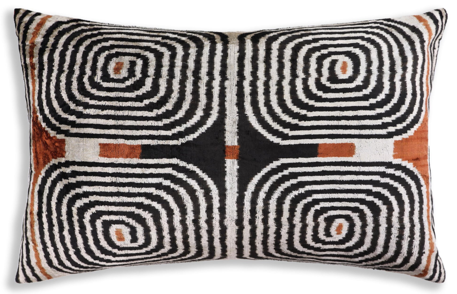 Black Ivory Rust Geometric Silk Velvet Lumbar Pillow – 16x24 Handmade Luxury Cushion-0