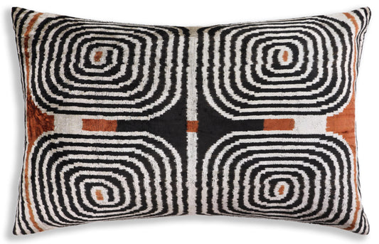 Black Ivory Rust Geometric Silk Velvet Lumbar Pillow – 16x24 Handmade Luxury Cushion-0