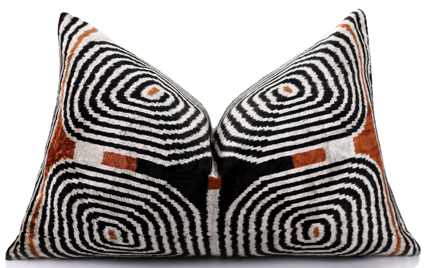 Black Ivory Rust Geometric Silk Velvet Lumbar Pillow – 16x24 Handmade Luxury Cushion-4