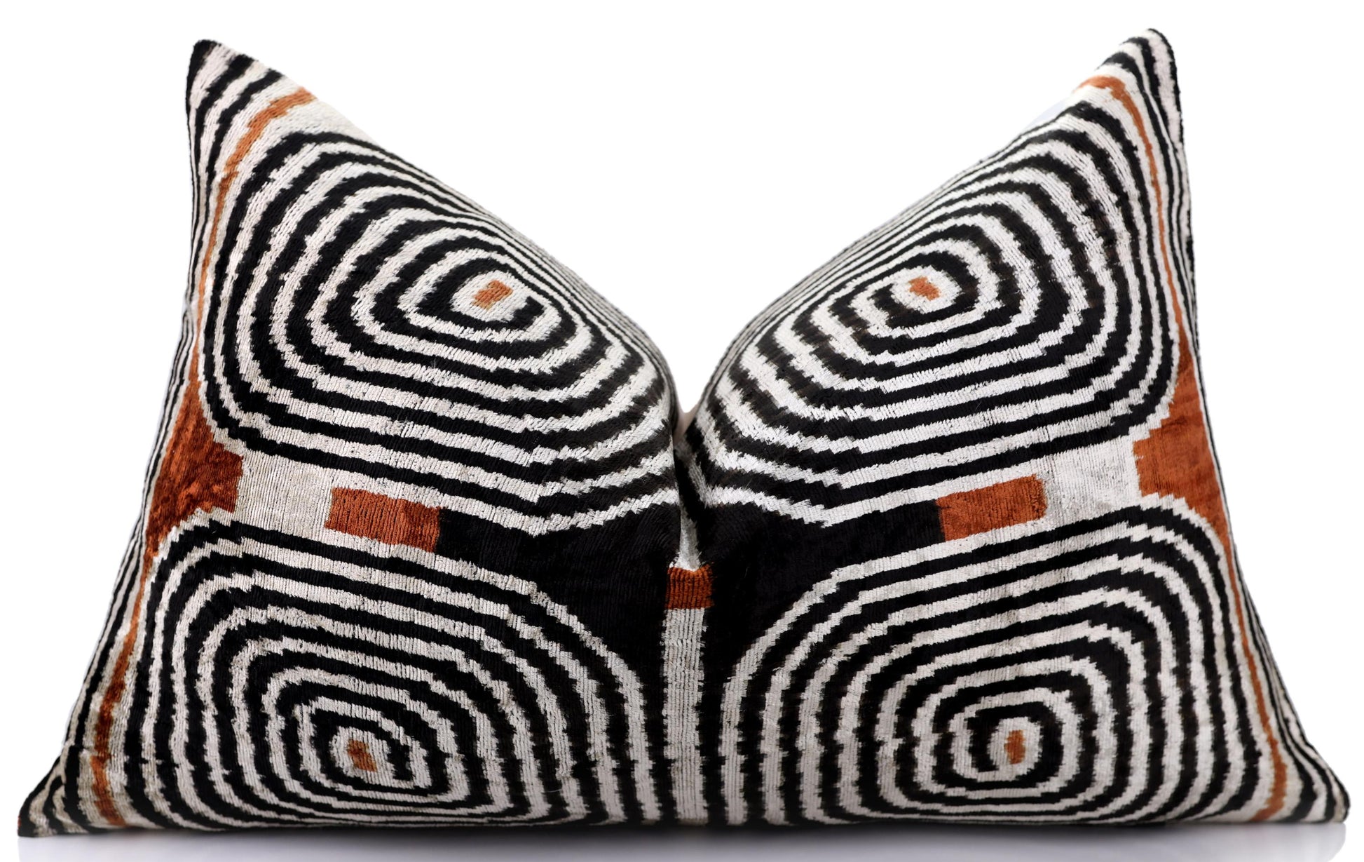 Black Ivory Rust Geometric Silk Velvet Lumbar Pillow – 16x24 Handmade Luxury Cushion-4