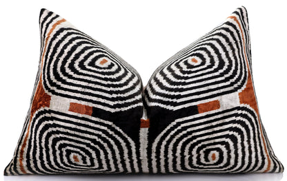 Black Ivory Rust Geometric Silk Velvet Lumbar Pillow – 16x24 Handmade Luxury Cushion-4