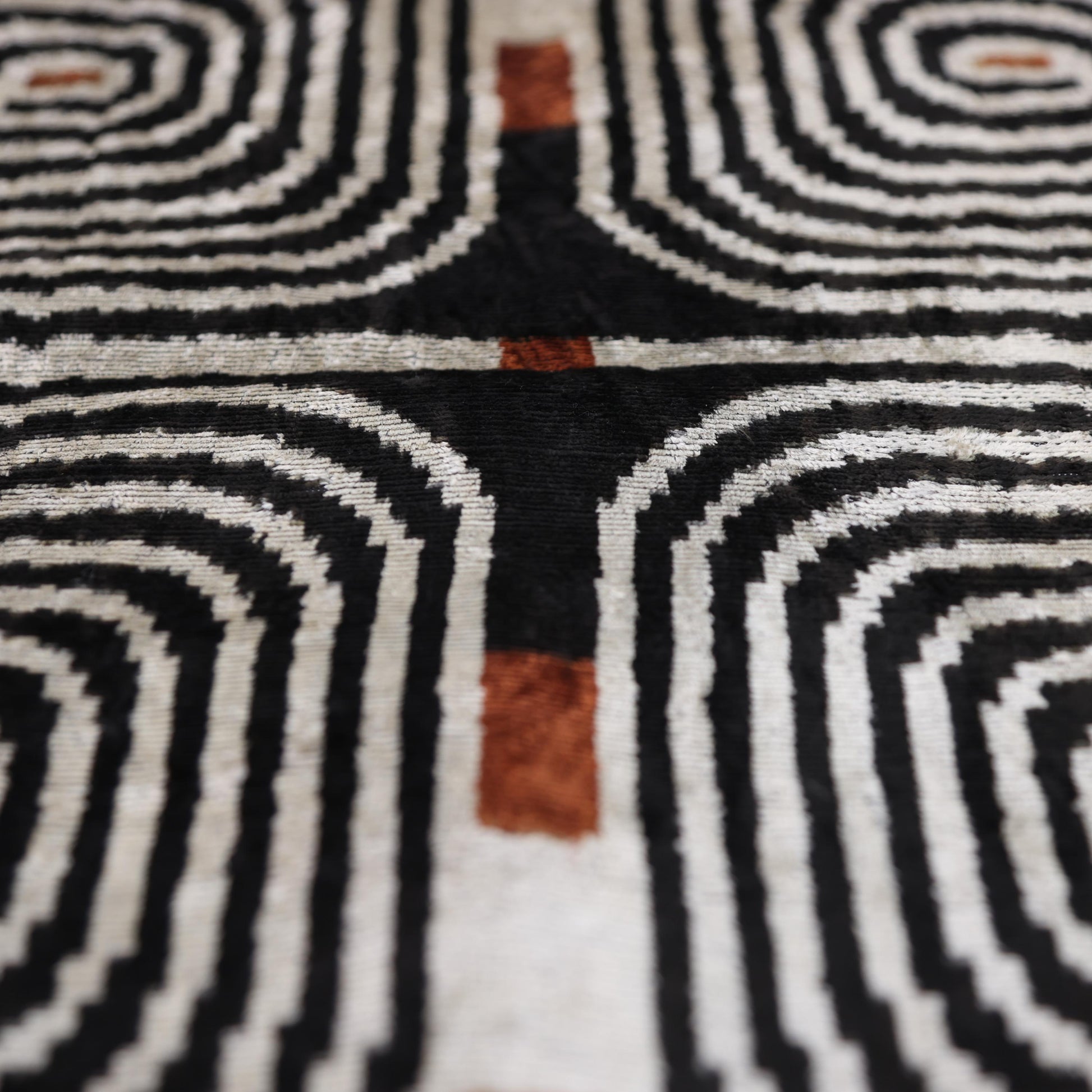 Black Ivory Rust Geometric Silk Velvet Lumbar Pillow – 16x24 Handmade Luxury Cushion-2