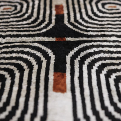 Black Ivory Rust Geometric Silk Velvet Lumbar Pillow – 16x24 Handmade Luxury Cushion-2