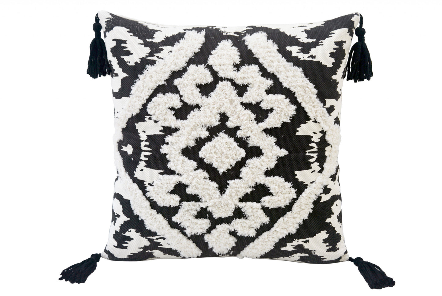 17" Black and White Throw Pillow with Tassels-1