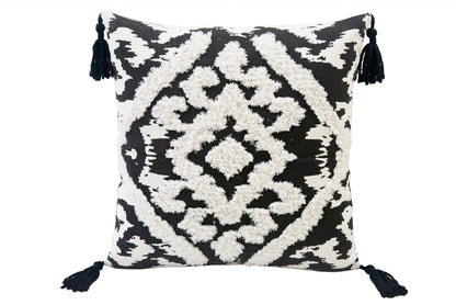 17" Black and White Throw Pillow with Tassels-1
