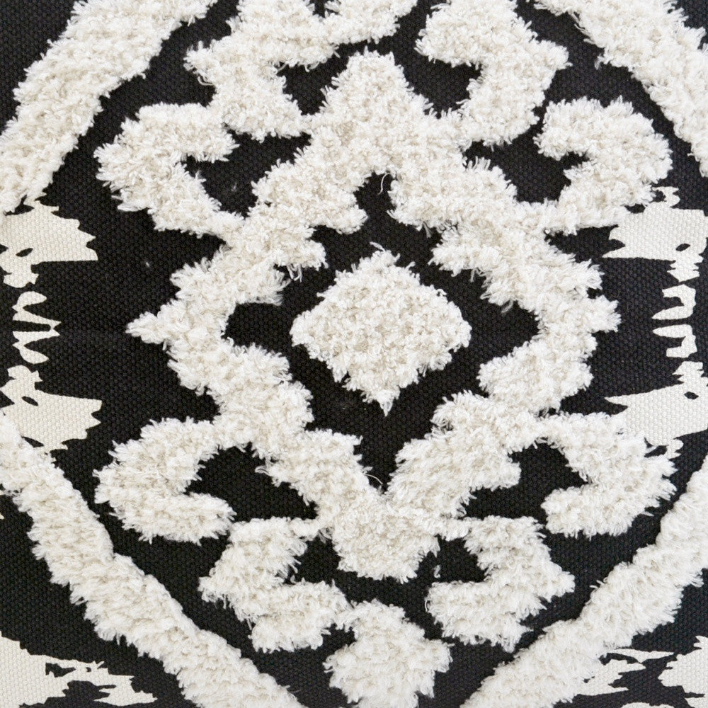 17" Black and White Throw Pillow with Tassels-4