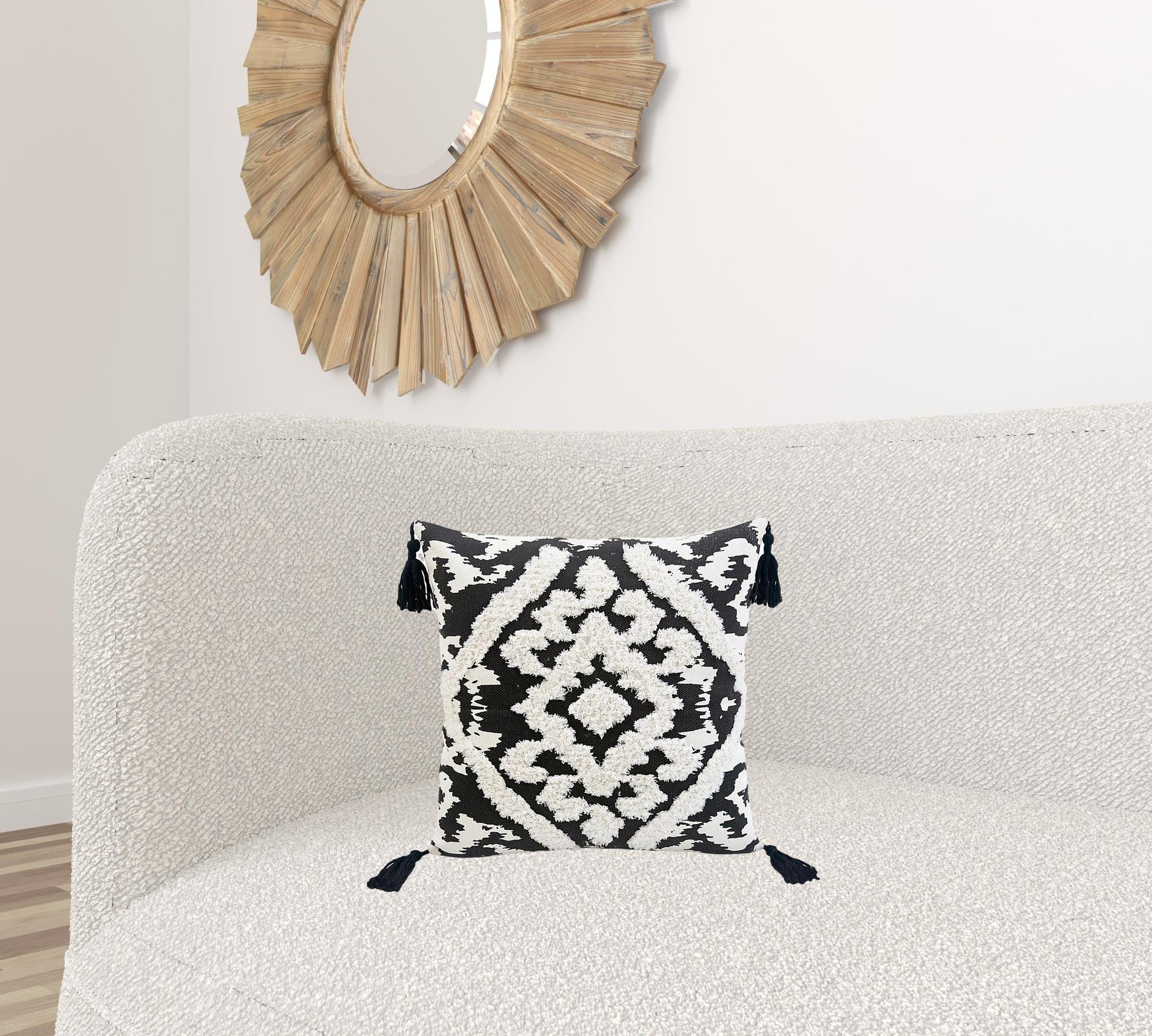 17" Black and White Throw Pillow with Tassels-2