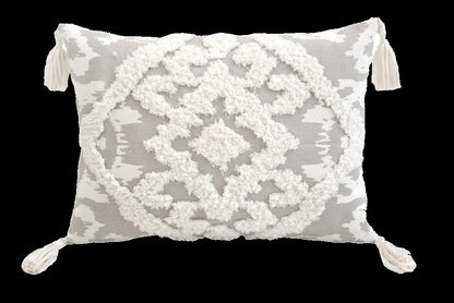 13" X 18" Gray and White Throw Pillow with Tassels-3