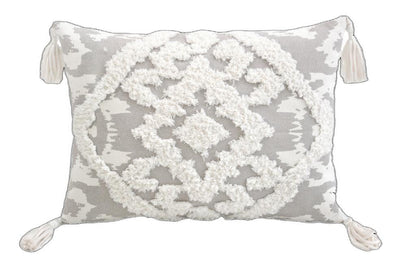 13" X 18" Gray and White Throw Pillow with Tassels-1