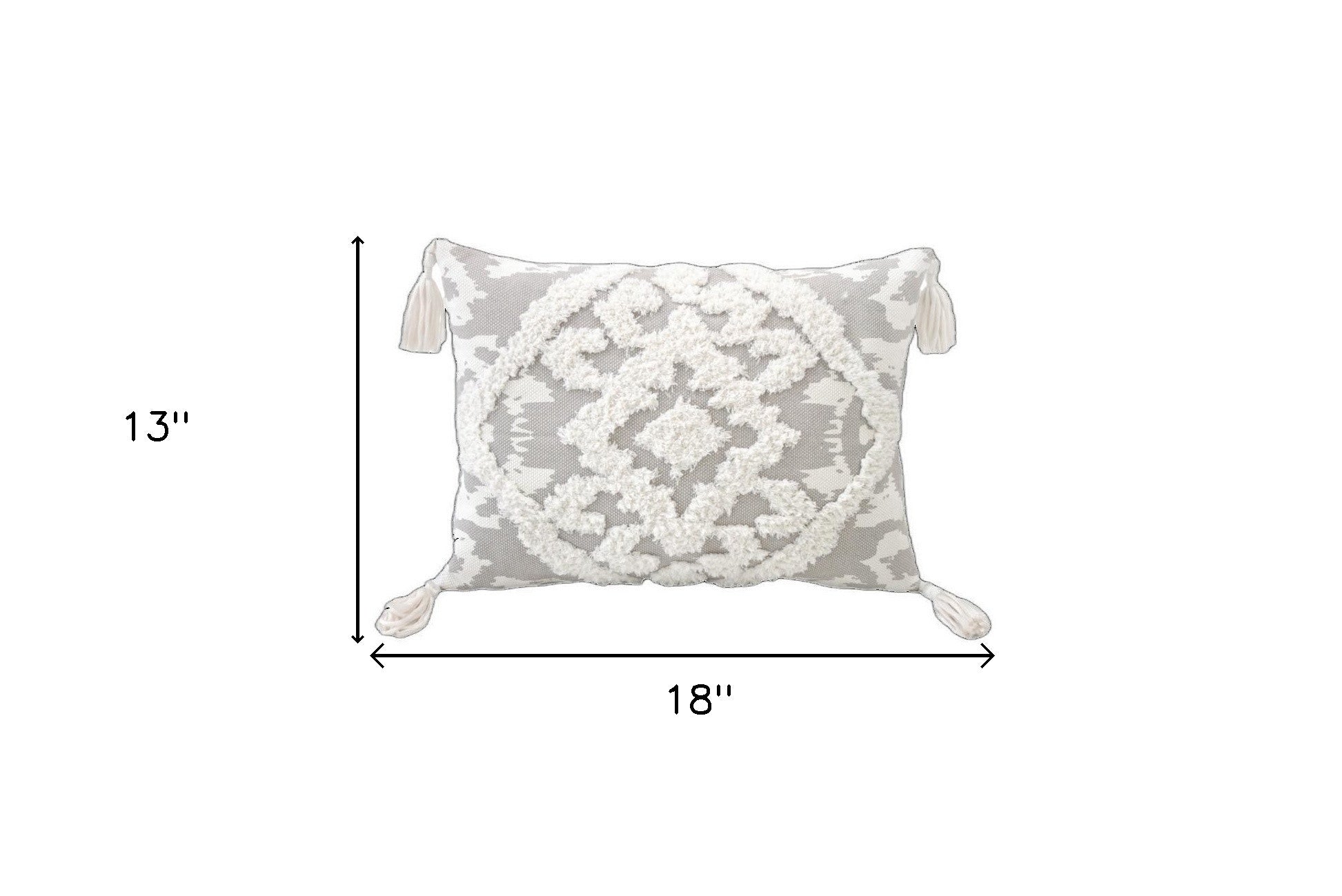 13" X 18" Gray and White Throw Pillow with Tassels-6