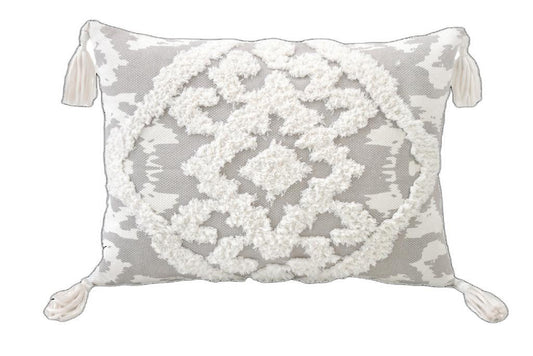 13" X 18" Gray and White Throw Pillow with Tassels-0