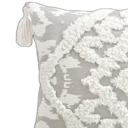 13" X 18" Gray and White Throw Pillow with Tassels-5