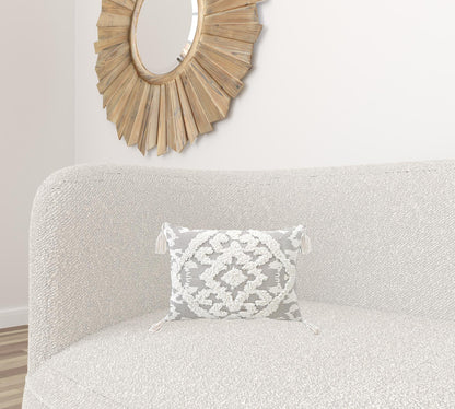 13" X 18" Gray and White Throw Pillow with Tassels-4