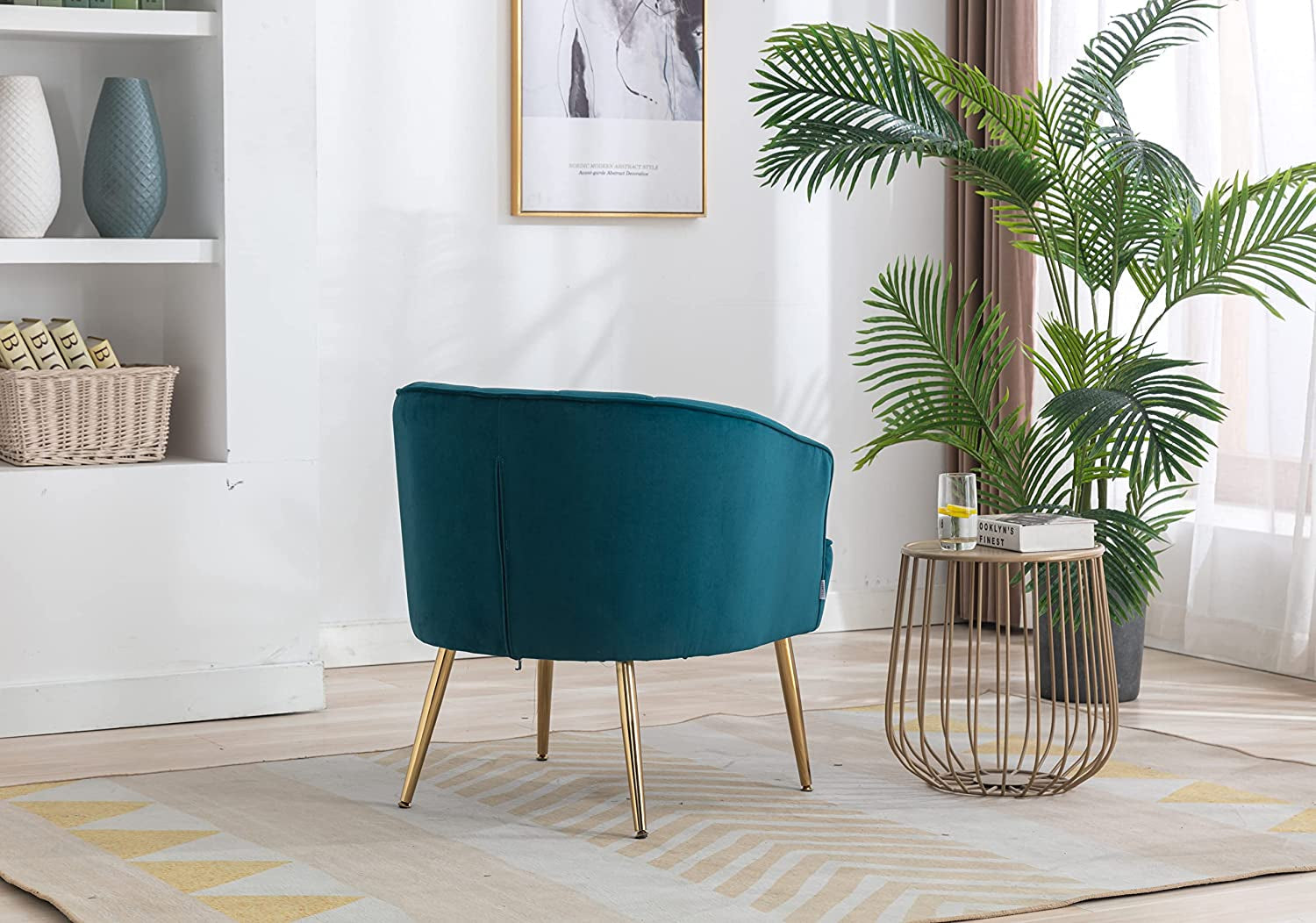 Teal Velvet Accent Chair with Golden Legs-4