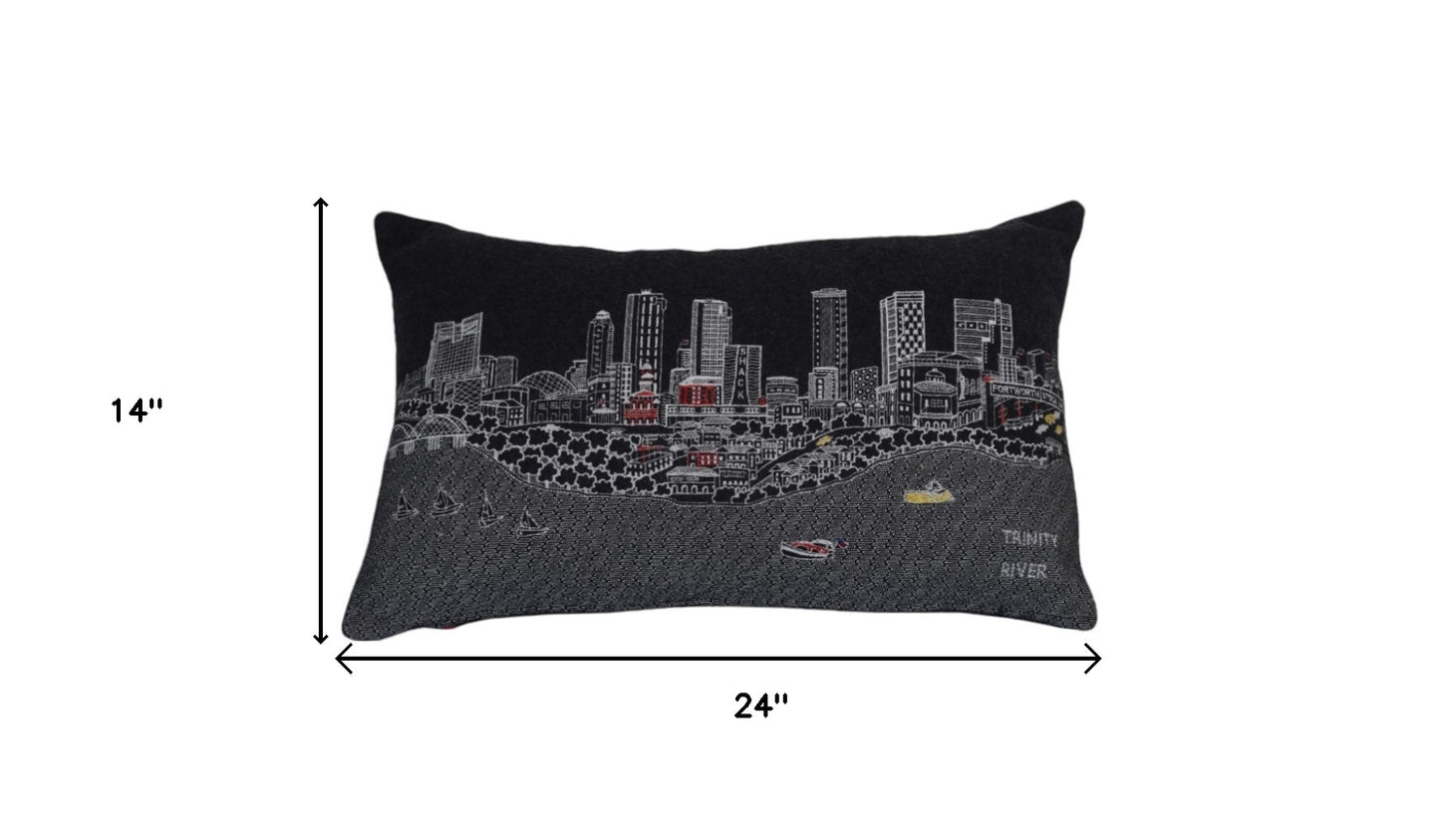 14" X 24" Black and White Hometown Pride Wool Lumbar Throw Pillow-4