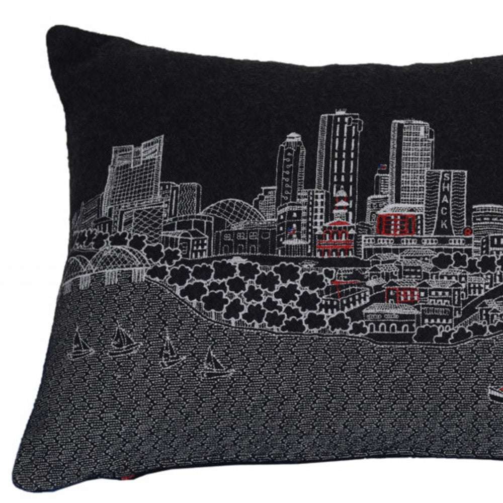 14" X 24" Black and White Hometown Pride Wool Lumbar Throw Pillow-2