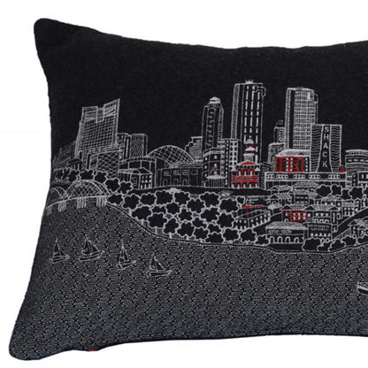 14" X 24" Black and White Hometown Pride Wool Lumbar Throw Pillow-2