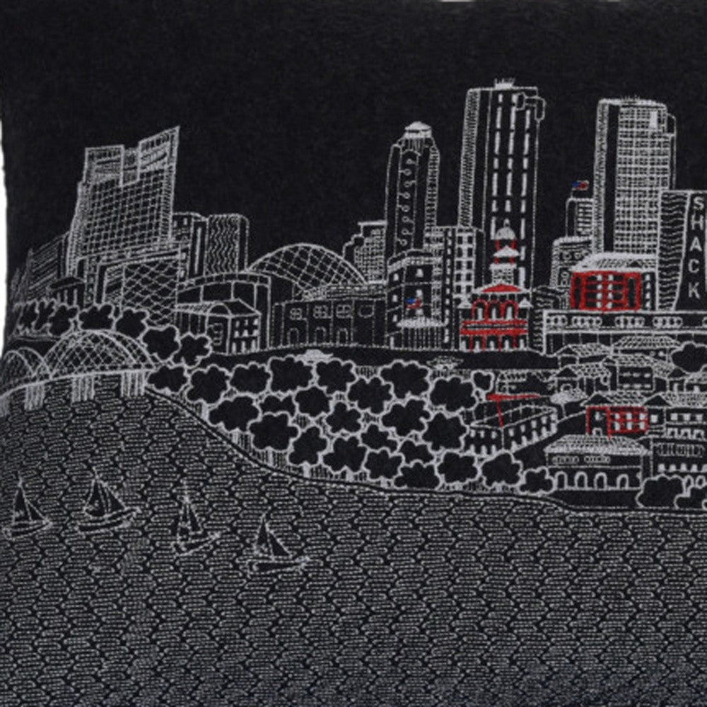 14" X 24" Black and White Hometown Pride Wool Lumbar Throw Pillow-3