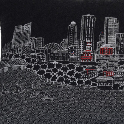 14" X 24" Black and White Hometown Pride Wool Lumbar Throw Pillow-3