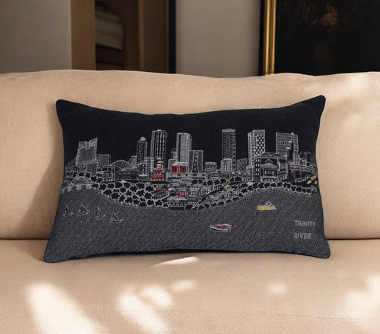 14" X 24" Black and White Hometown Pride Wool Lumbar Throw Pillow-0