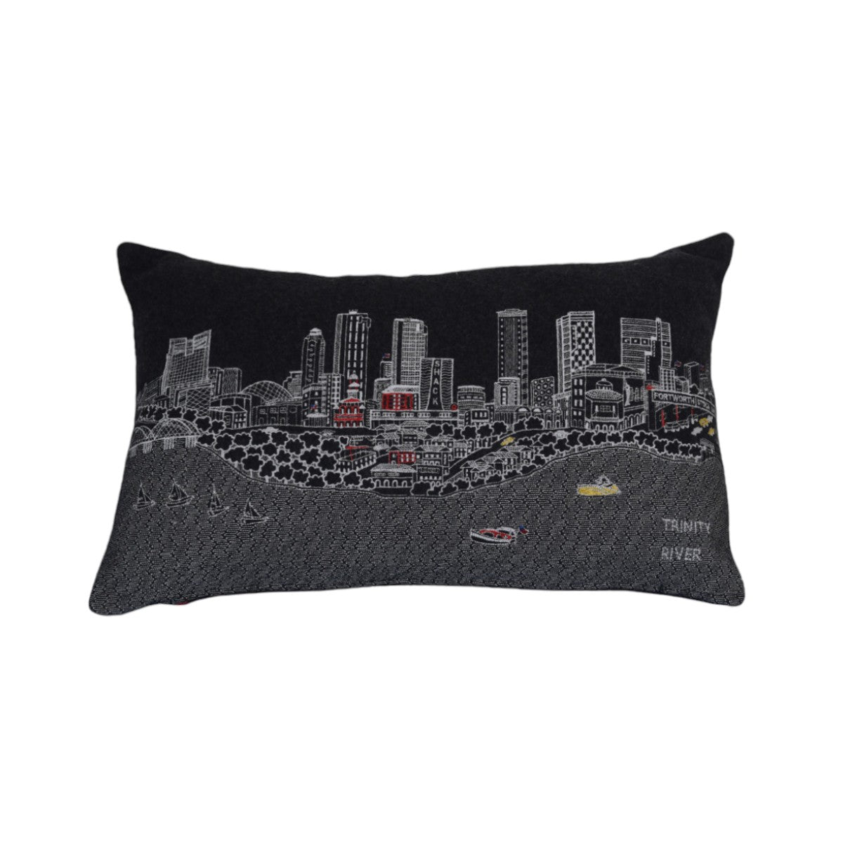 14" X 24" Black and White Hometown Pride Wool Lumbar Throw Pillow-1