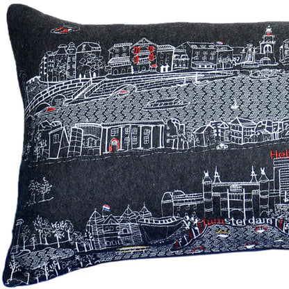14" X 35" Black Gray and White Hometown Pride Wool Lumbar Throw Pillow-3