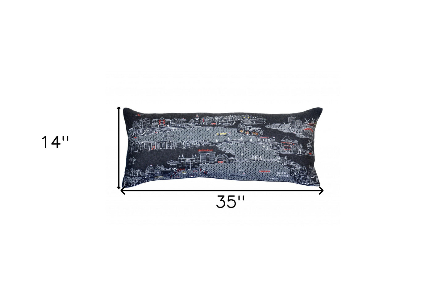 14" X 35" Black Gray and White Hometown Pride Wool Lumbar Throw Pillow-2