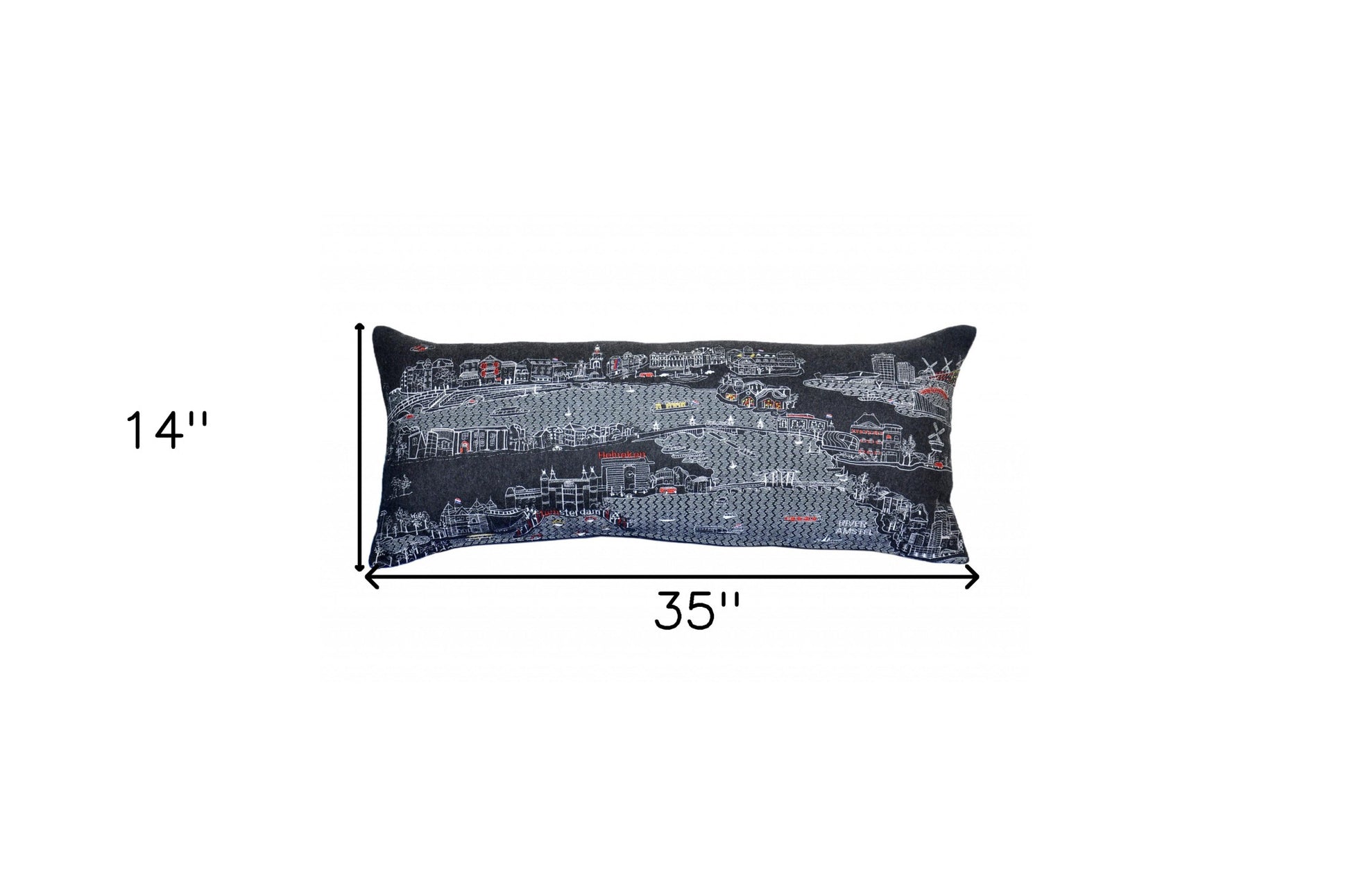 14" X 35" Black Gray and White Hometown Pride Wool Lumbar Throw Pillow-2