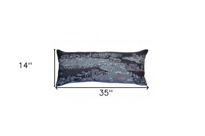 14" X 35" Black Gray and White Hometown Pride Wool Lumbar Throw Pillow-2