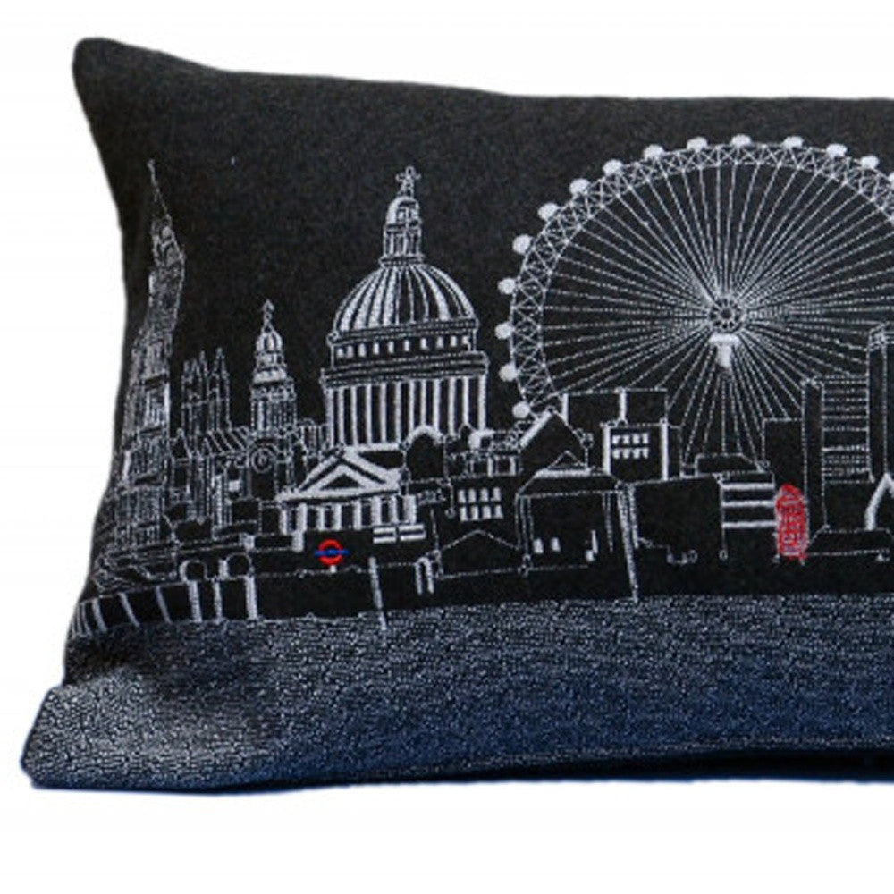 14" X 35" Black Gray and White Hometown Pride Wool Lumbar Throw Pillow-2