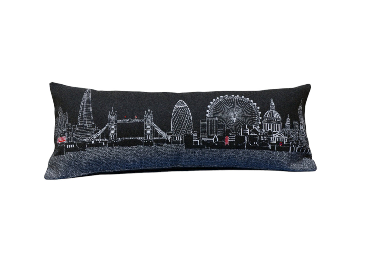 14" X 35" Black Gray and White Hometown Pride Wool Lumbar Throw Pillow-1
