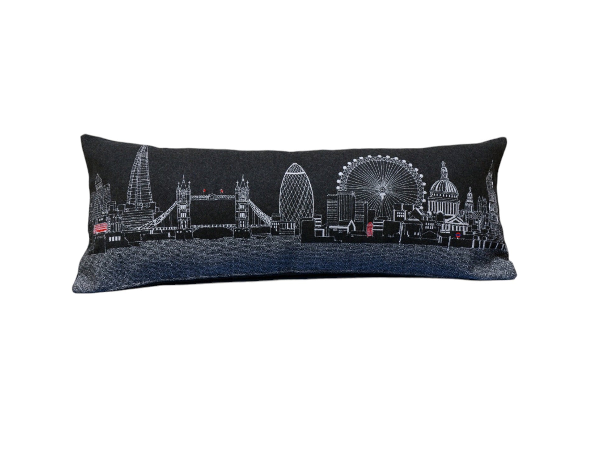 14" X 35" Black Gray and White Hometown Pride Wool Lumbar Throw Pillow-1