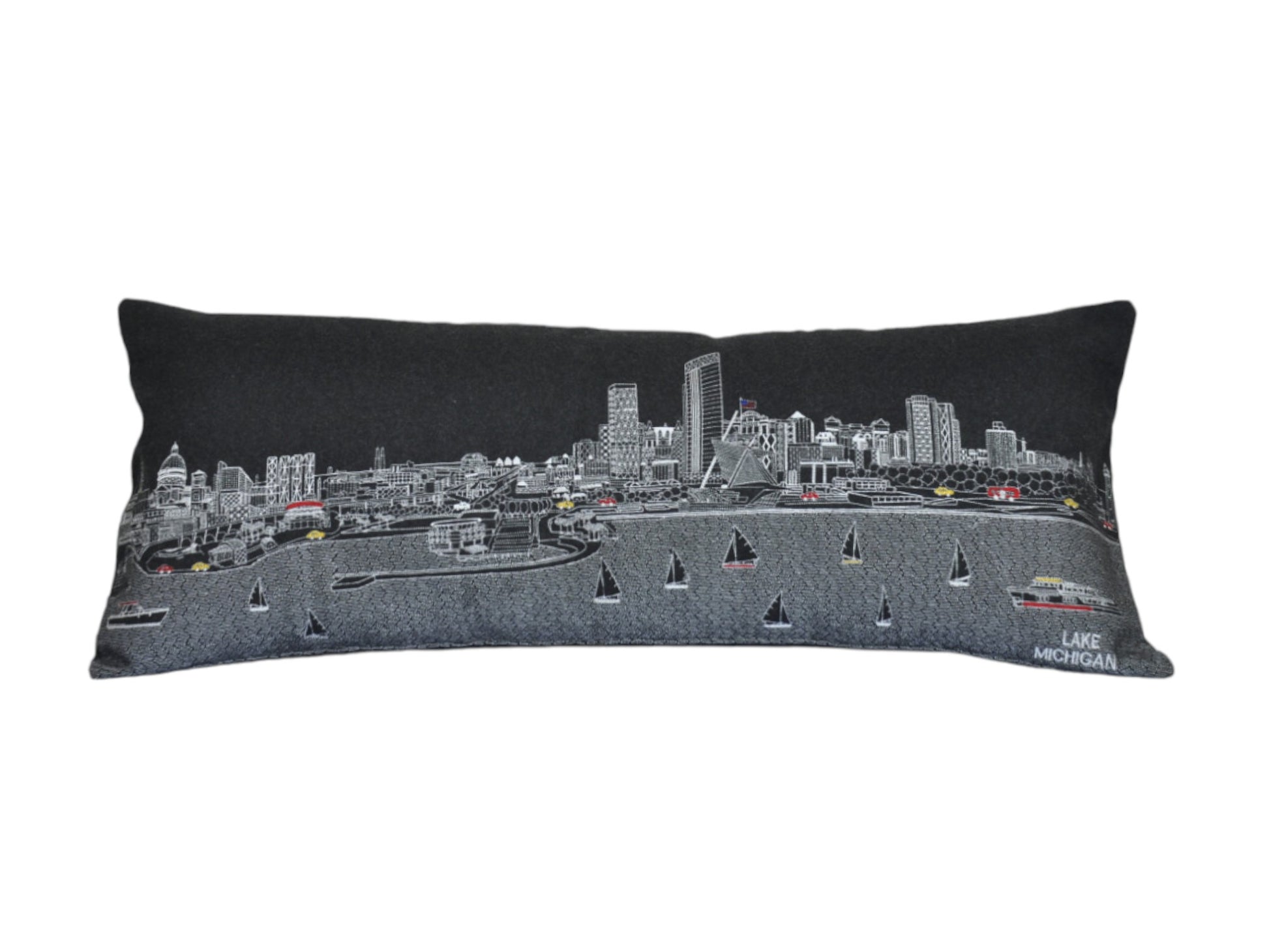 14" X 35" Black Gray and White Hometown Pride Wool Lumbar Throw Pillow-1