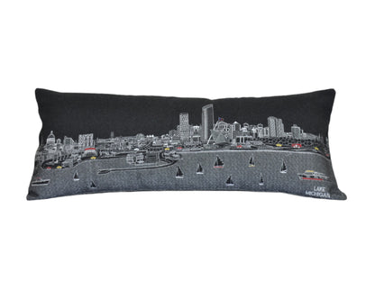 14" X 35" Black Gray and White Hometown Pride Wool Lumbar Throw Pillow-1