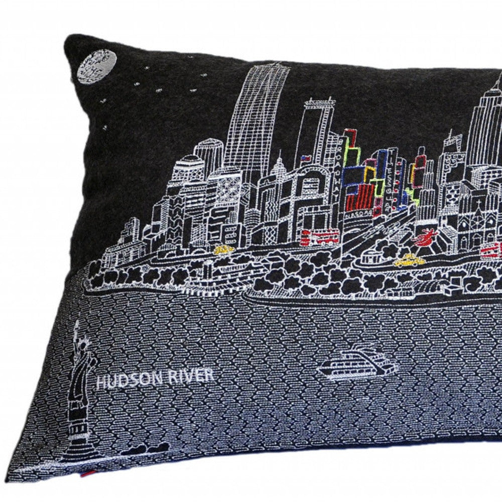 14" X 35" Black Gray and White Hometown Pride Wool Lumbar Throw Pillow-3