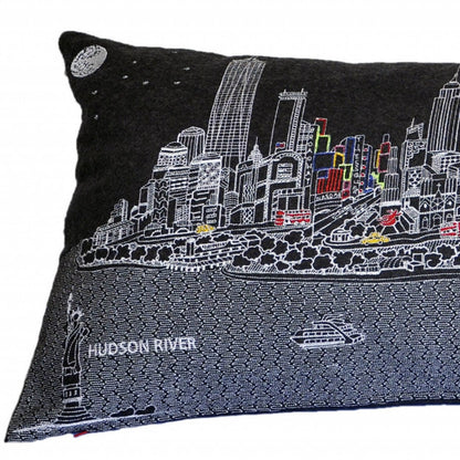 14" X 35" Black Gray and White Hometown Pride Wool Lumbar Throw Pillow-3