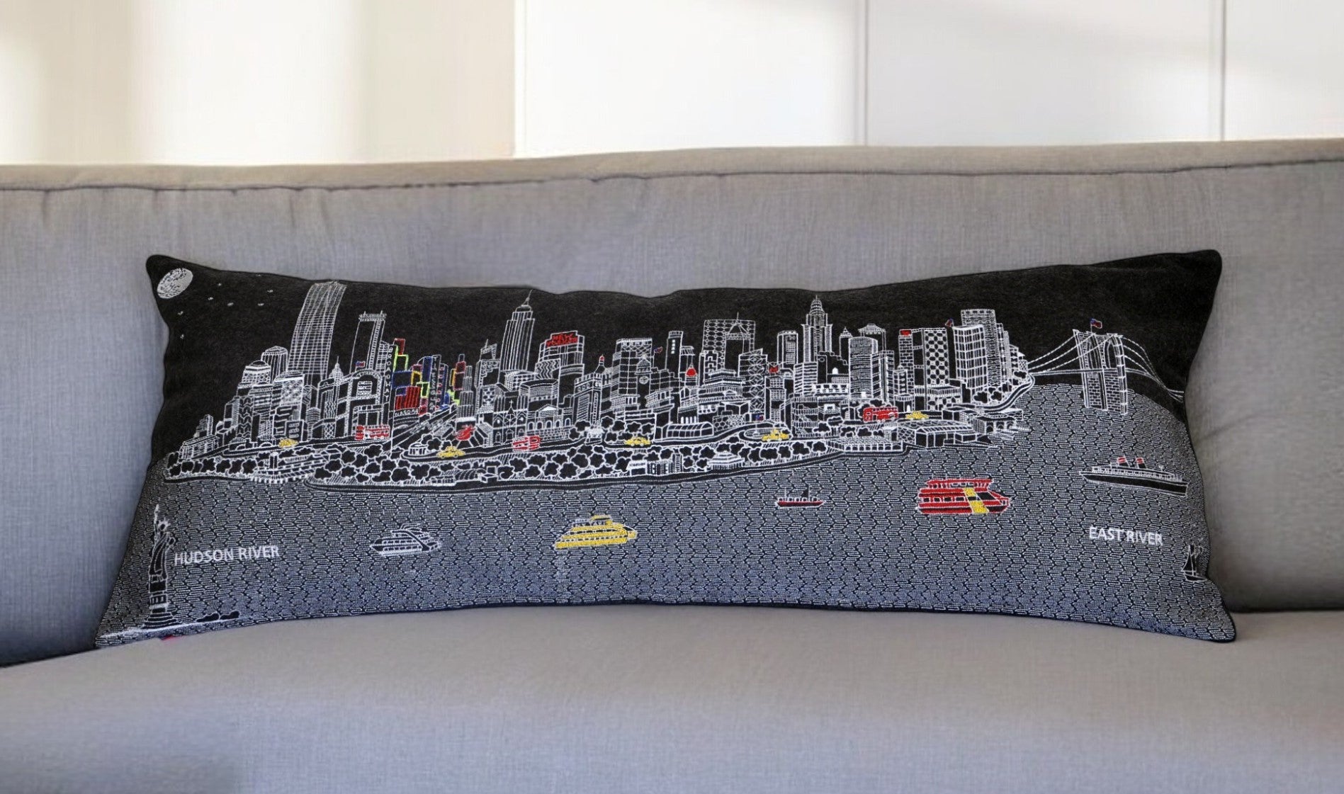 14" X 35" Black Gray and White Hometown Pride Wool Lumbar Throw Pillow-0