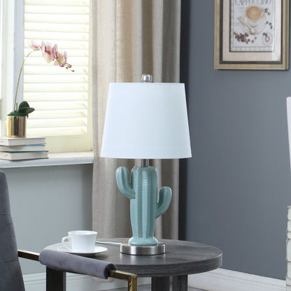 22" Pale Blue Green Ceramic Cactus Table Lamp With White Shade-3