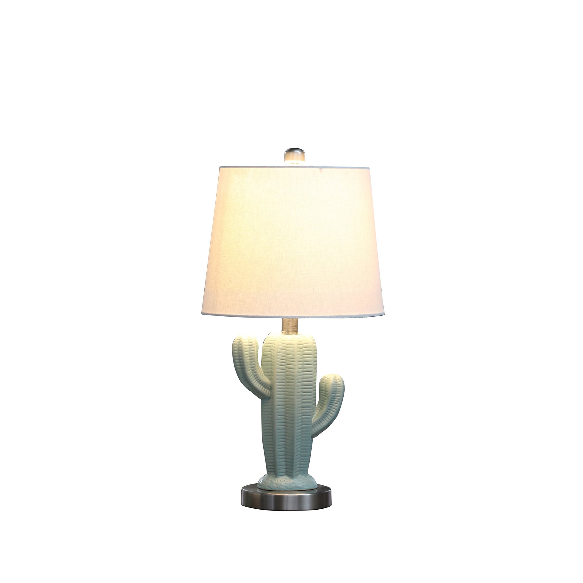 22" Pale Blue Green Ceramic Cactus Table Lamp With White Shade-1