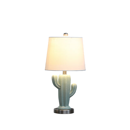 22" Pale Blue Green Ceramic Cactus Table Lamp With White Shade-1