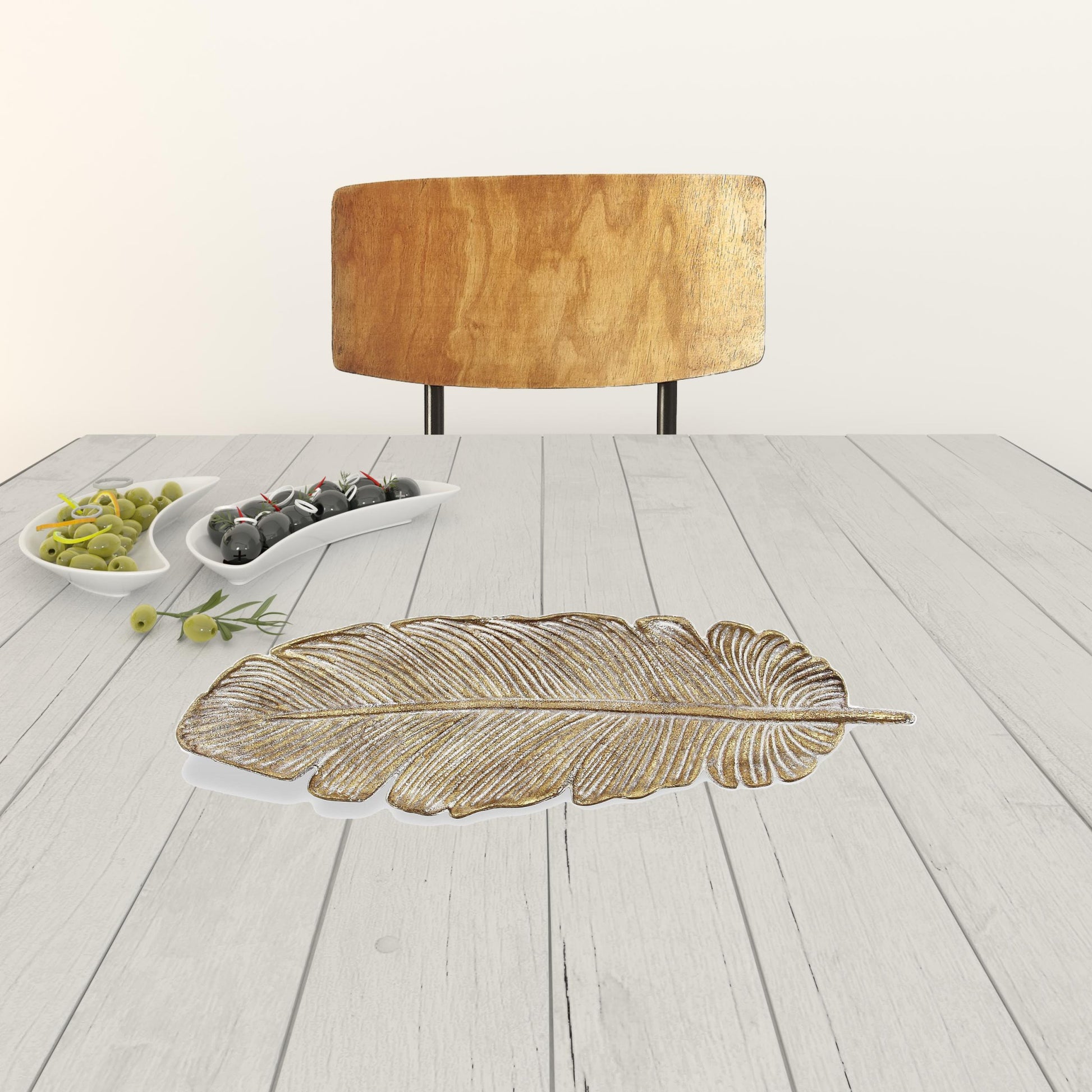 18" Gold Feather Metal Handmade Tray-1