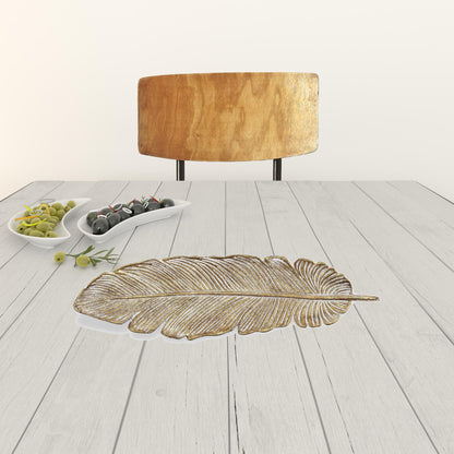 18" Gold Feather Metal Handmade Tray-1