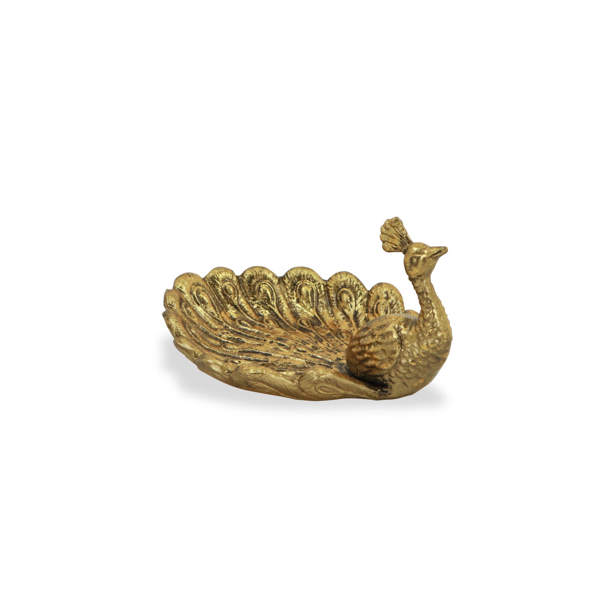 7" Burnished Gold Peacock Metal Handmade Tray-6