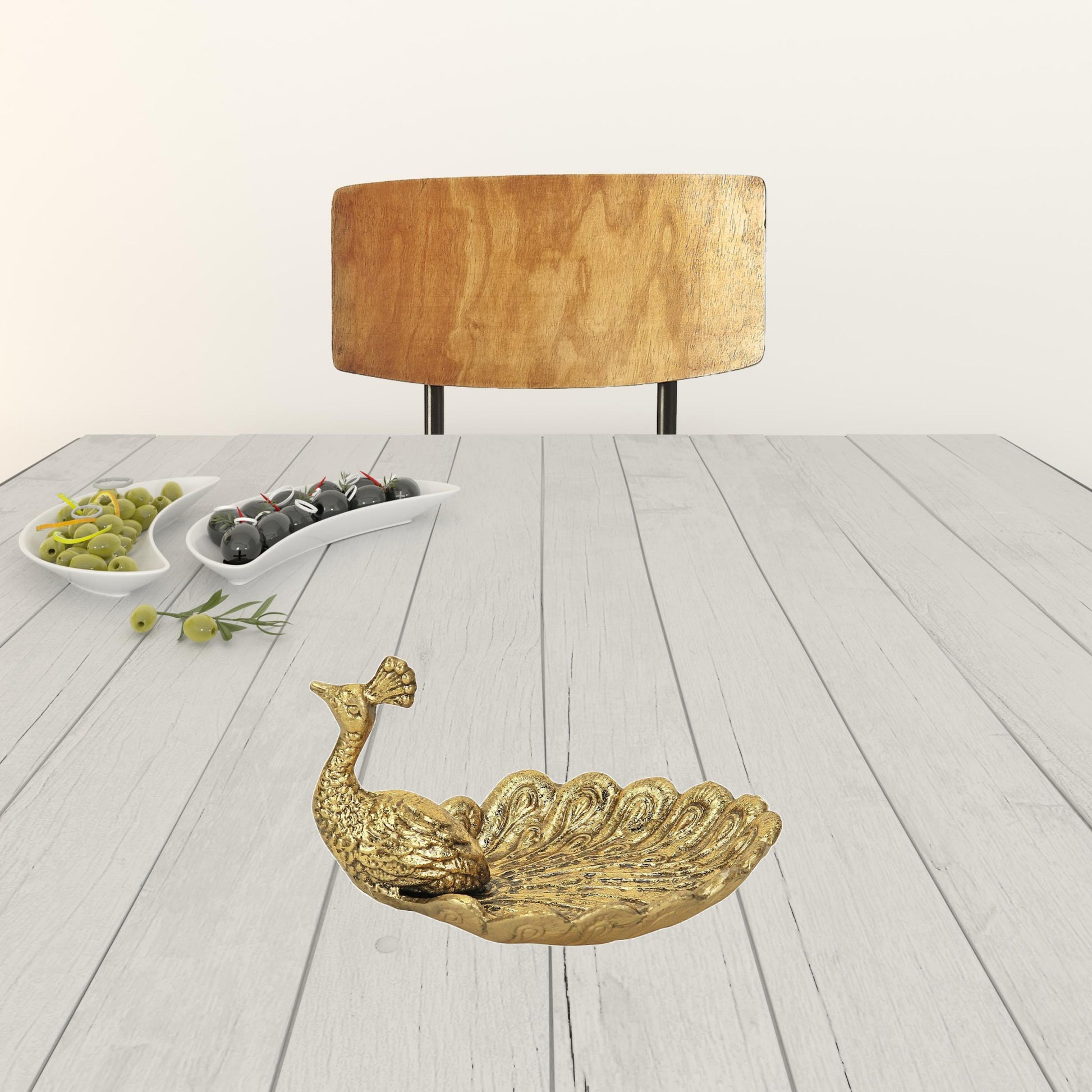 7" Burnished Gold Peacock Metal Handmade Tray-1
