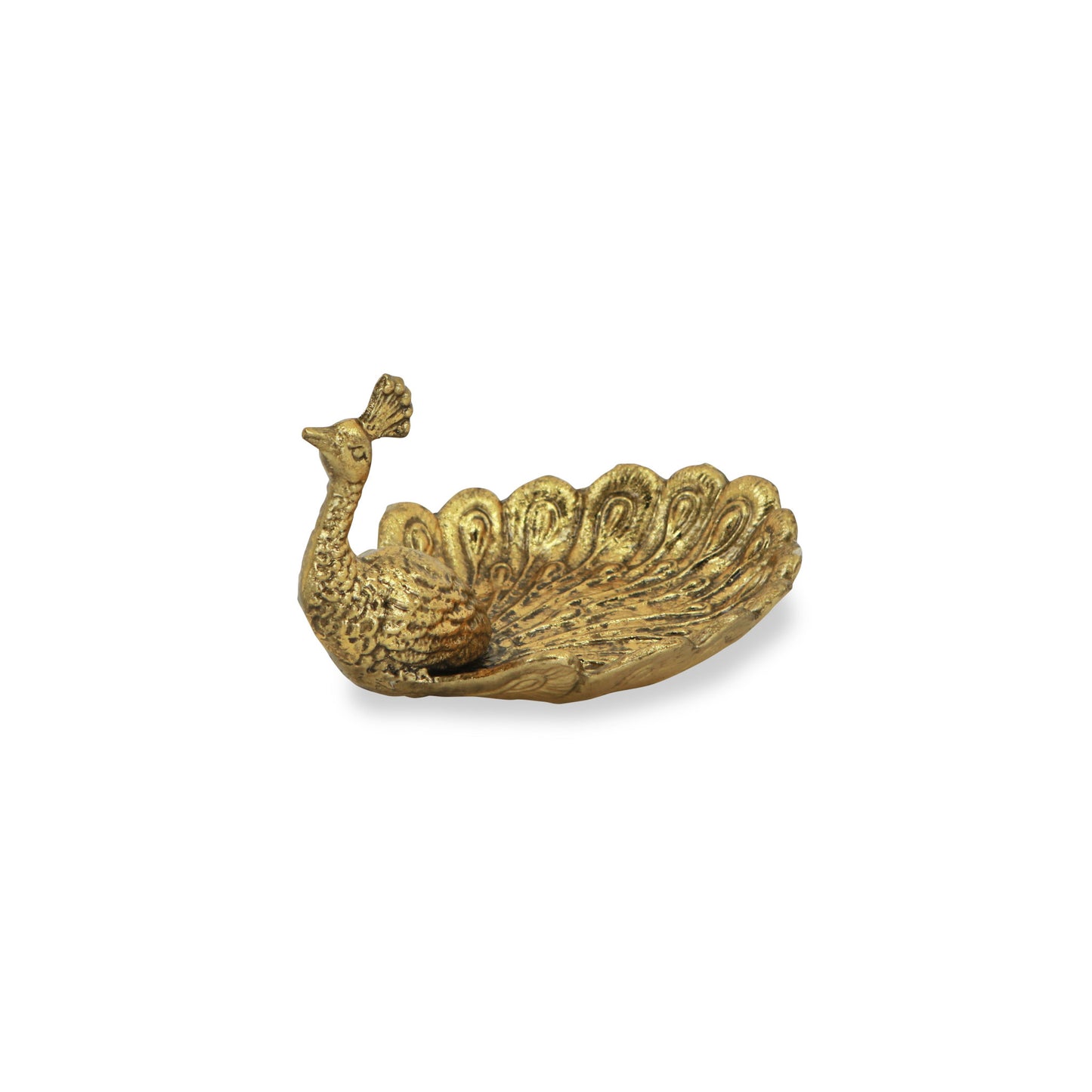 7" Burnished Gold Peacock Metal Handmade Tray-0