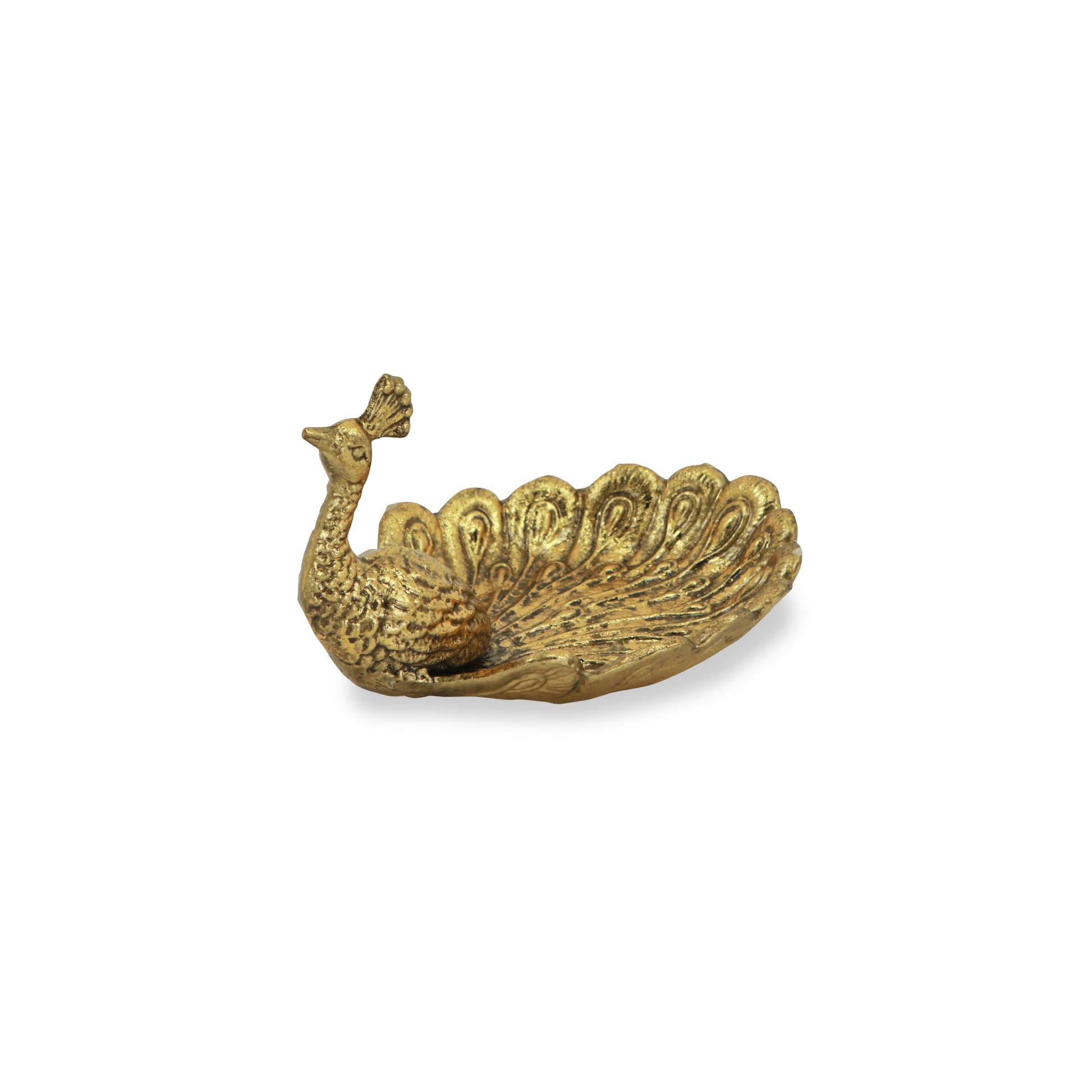 7" Burnished Gold Peacock Metal Handmade Tray-0