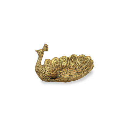 7" Burnished Gold Peacock Metal Handmade Tray-0